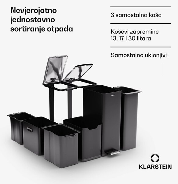 Klarstein Tiyo 3-u-1 kanta za smeće 60 L s odvojivim kantama i mekim zatvaranjem