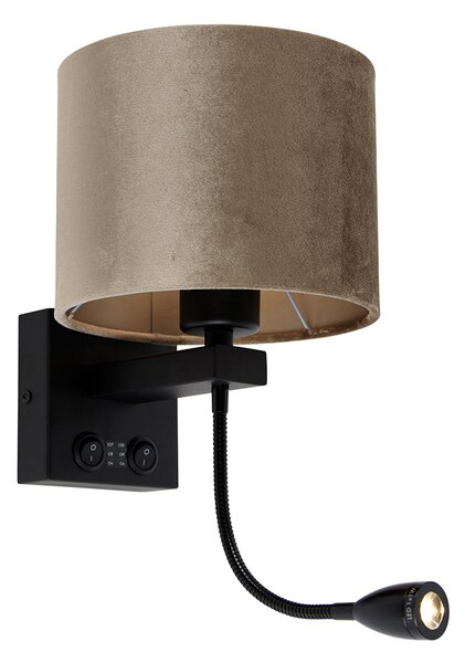 Zidna svjetiljka crna s taupe plišanom nijansom 18 cm - Brescia Combi