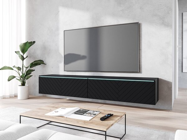 TV ormarić Dlana 180 MDF (crni grafit + crna riblja kost) (s bijelom LED rasvjetom)