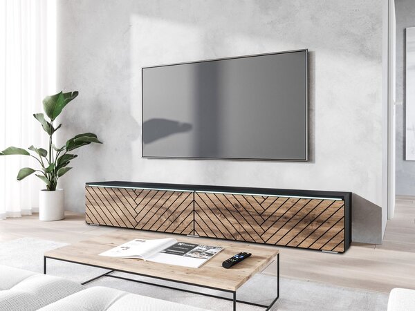 TV ormarić Dlana 180 MDF (crni grafit + hrast wotan) (s bijelom LED rasvjetom)