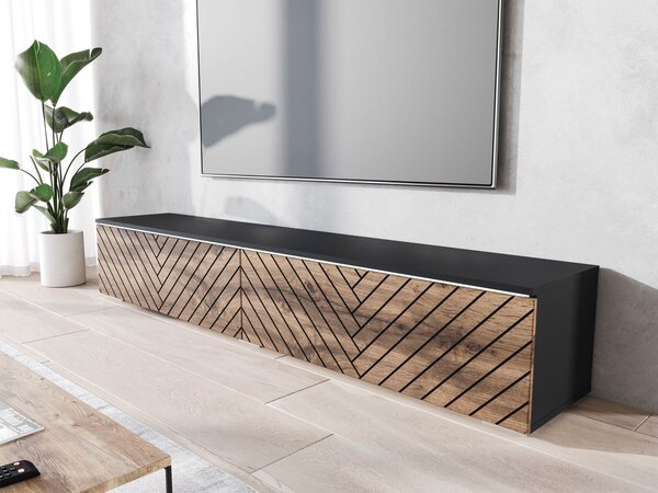 TV ormarić Dlana 180 MDF (crni grafit + hrast wotan) (s bijelom LED rasvjetom)