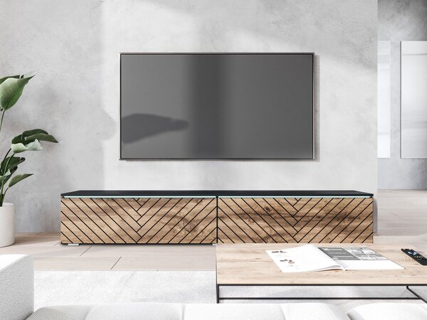 TV ormarić Dlana 180 MDF (crni grafit + hrast wotan) (s bijelom LED rasvjetom)