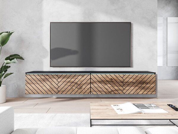 TV ormarić Dlana 180 MDF (crni grafit + hrast wotan) (s bijelom LED rasvjetom)