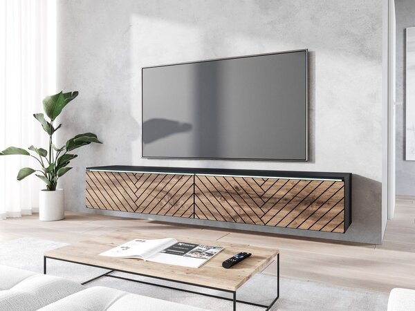 TV ormarić Dlana 180 MDF (crni grafit + hrast wotan) (s bijelom LED rasvjetom)