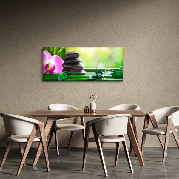 Slika kamenja za masažu i orhideja na vodi (120x50 cm)
