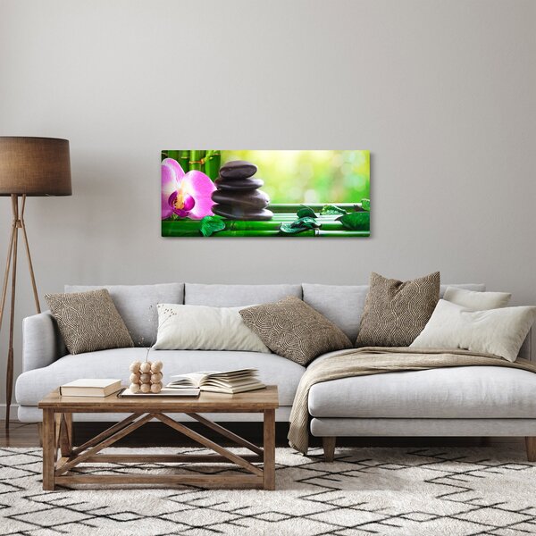 Slika kamenja za masažu i orhideja na vodi (120x50 cm)