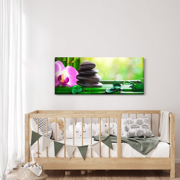 Slika kamenja za masažu i orhideja na vodi (120x50 cm)