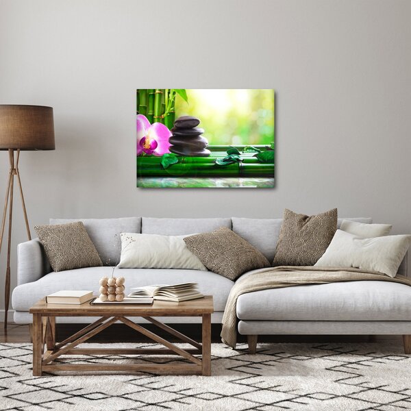 Slika kamenja za masažu i orhideja na vodi (70x50 cm)