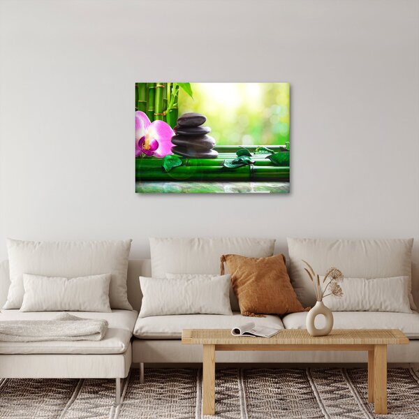 Slika kamenja za masažu i orhideja na vodi (70x50 cm)