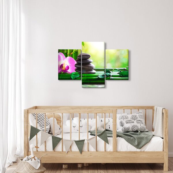 Slika kamenja za masažu i orhideja na vodi (90x60 cm)