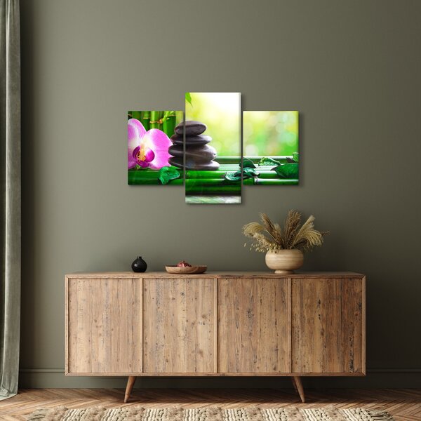 Slika kamenja za masažu i orhideja na vodi (90x60 cm)