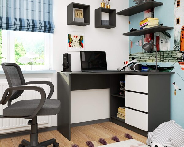 Kutni PC stolić Balcon (grafit + bijela) (D)