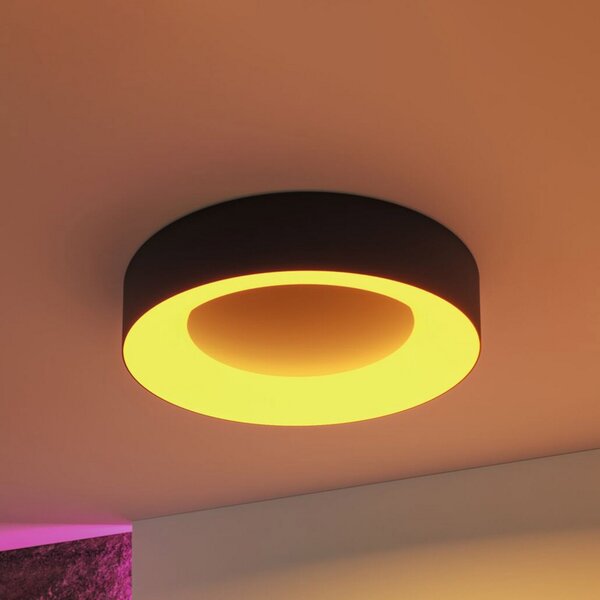 Paulmann Smart LED stropna svjetiljka Casca, crna, Ø40 cm, RGBW, IP44, prigušiva, Crno, Dnevni boravak/blagovaonica, Metal