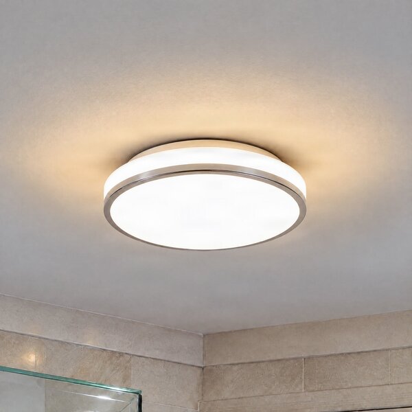 Lindby LED stropna svjetiljka Lyss, Ø 28 cm, kromirana, IP44, Bijela, kupaonica, Staklo