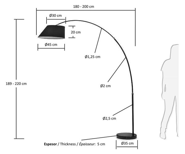 Crna stojeća svjetiljka s tekstilnim sjenilom (visina 189 cm) May – Kave Home