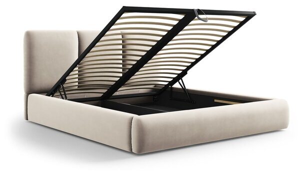 Krem baršunasti tapecirani bračni krevet s prostorom za odlaganje s podnicom 160x200 cm Brody – Mazzini Beds