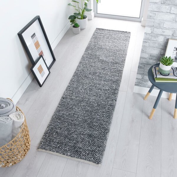 Tamno siva ručno rađena staza od mješavine vune 60x230 cm Minerals – Flair Rugs