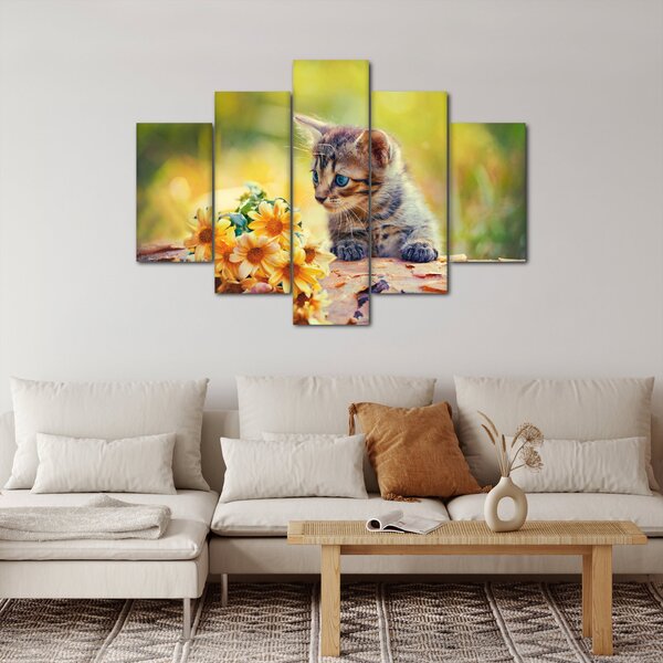 Slika mačića koji gleda cvijet (150x105 cm)