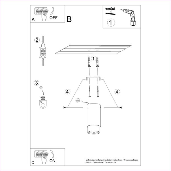 Stropna lampa NERO 12,5 crna/krom