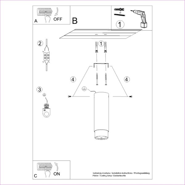 Stropna lampa NERO 22,5 crna/krom