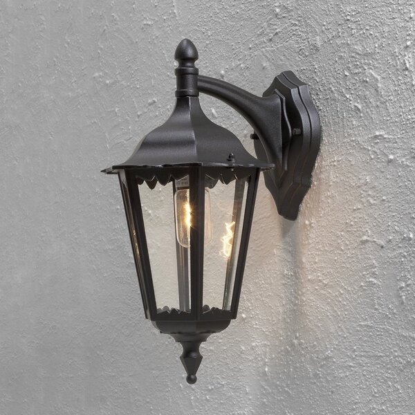 Konstsmide Vanjska zidna svjetiljka Firenze, crna, donje grlo, 48 cm, prigušiva, Crno, Staklo, fenjer