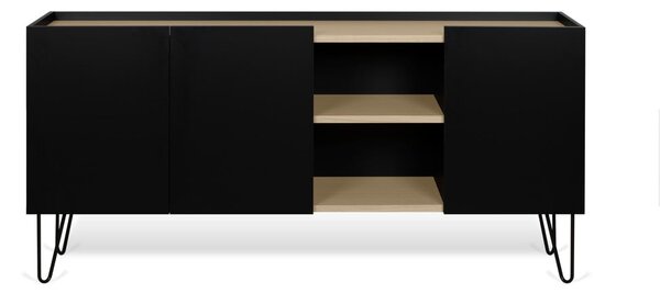 Crna komoda s 3 police i 3 vrata TemaHome Nina, 180 x 83 cm