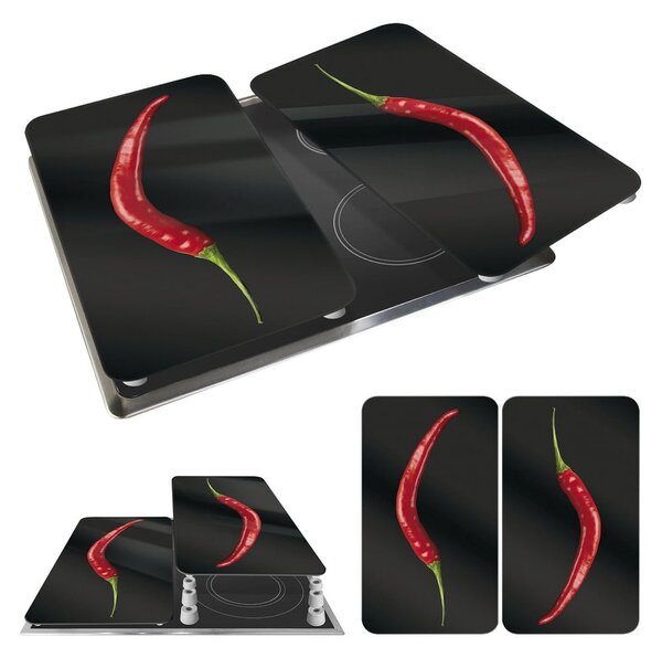 Set od 2 staklena poklopaca za štednjak Wenkoo Peperoni, 52 x 30 cm