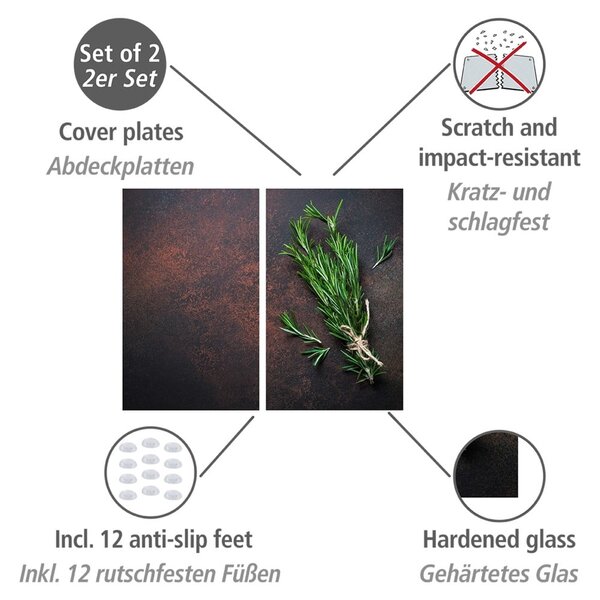 Poklopci za štednjake od kaljenog stakla u setu od 2 kom 52x30 cm Rosemary - Allstar