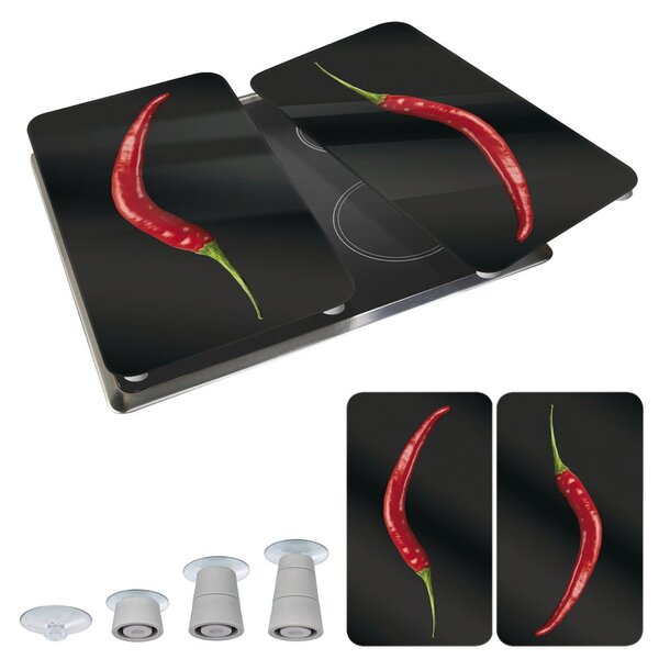 Set od 2 staklena poklopaca za štednjak Wenkoo Peperoni, 52 x 30 cm