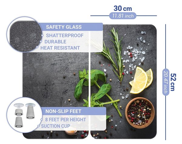 Set od 2 siva staklena poklopca za štednjak Wenko Universal Herbs