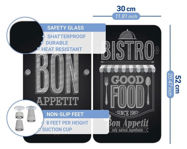 Set od 2 staklena poklopca za štednjak Wenkoo Bon Appetit, 52 x 30 cm