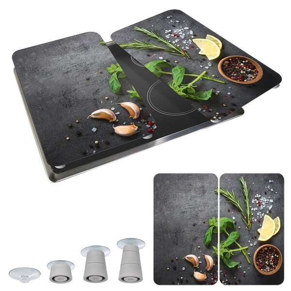 Set od 2 siva staklena poklopca za štednjak Wenko Universal Herbs