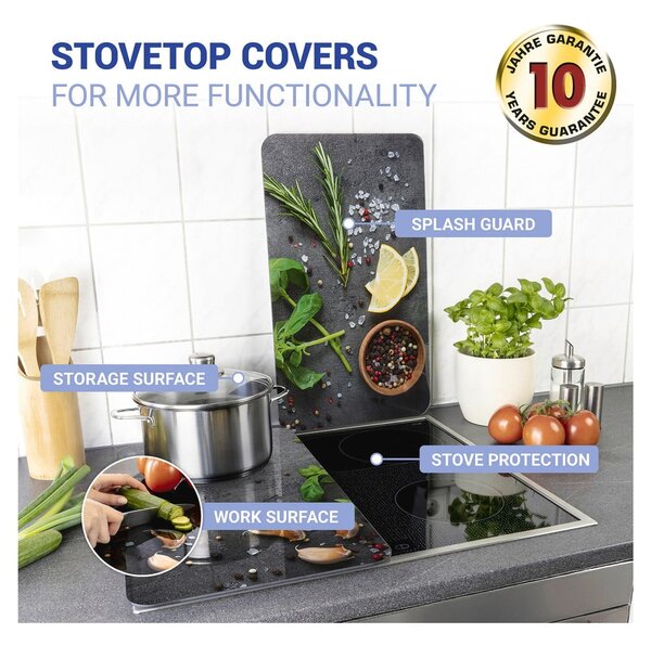 Set od 2 siva staklena poklopca za štednjak Wenko Universal Herbs