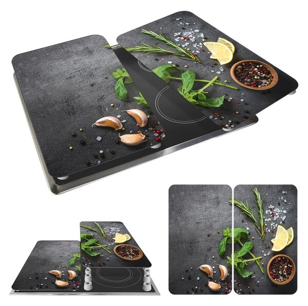 Set od 2 siva staklena poklopca za štednjak Wenko Universal Herbs