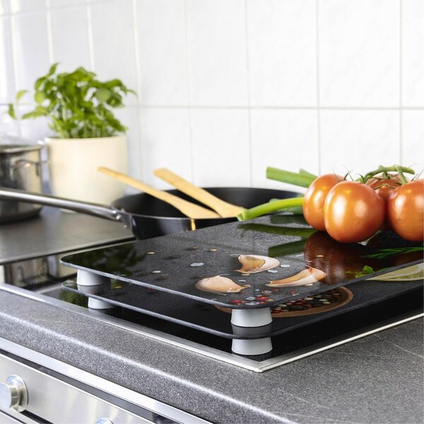 Set od 2 siva staklena poklopca za štednjak Wenko Universal Herbs