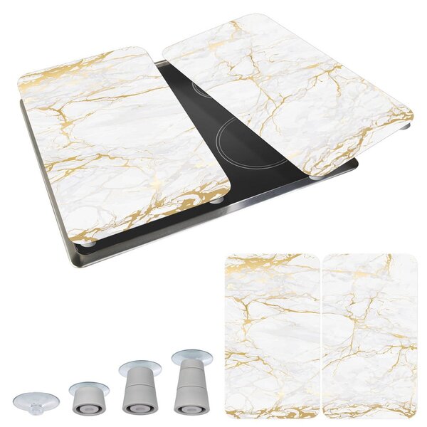 Set od 2 bijelo-zlatne staklena poklopca za štednjak Wenko Marble, 52 x 30 cm
