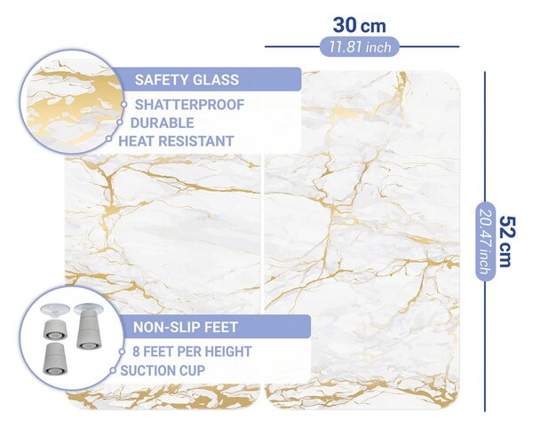 Set od 2 bijelo-zlatne staklena poklopca za štednjak Wenko Marble, 52 x 30 cm