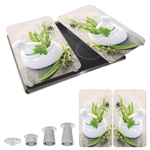 Set od 2 staklena poklopca za štednjak Wenkooo Herbal, 52 x 30 cm