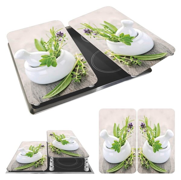Set od 2 staklena poklopca za štednjak Wenkooo Herbal, 52 x 30 cm