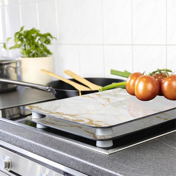 Set od 2 bijelo-zlatne staklena poklopca za štednjak Wenko Marble, 52 x 30 cm