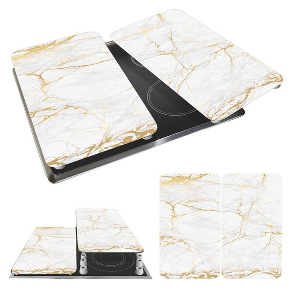 Set od 2 bijelo-zlatne staklena poklopca za štednjak Wenko Marble, 52 x 30 cm