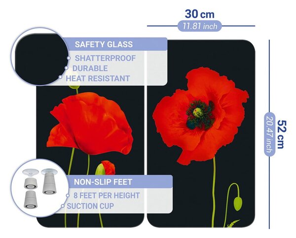 Poklopci za štednjak od kaljenog stakla u setu od 2 komada 52x30 cm Poppy - Maximex