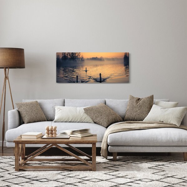 Slika labudova na vodi u magli (120x50 cm)