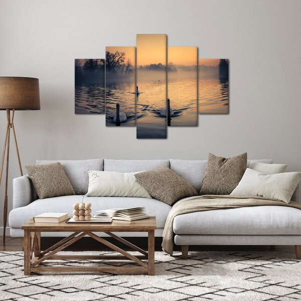 Slika labudova na vodi u magli (150x105 cm)