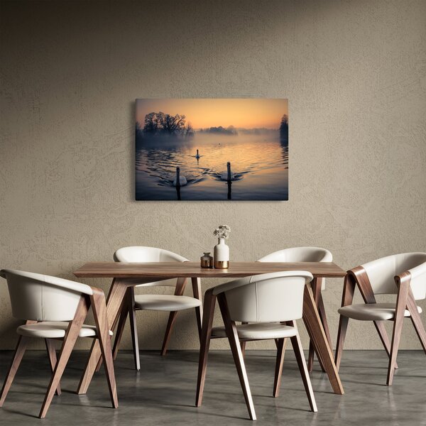 Slika labudova na vodi u magli (90x60 cm)