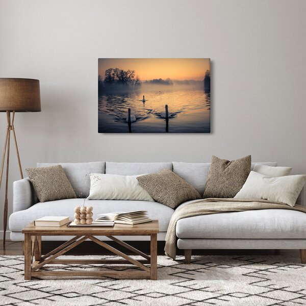 Slika labudova na vodi u magli (90x60 cm)