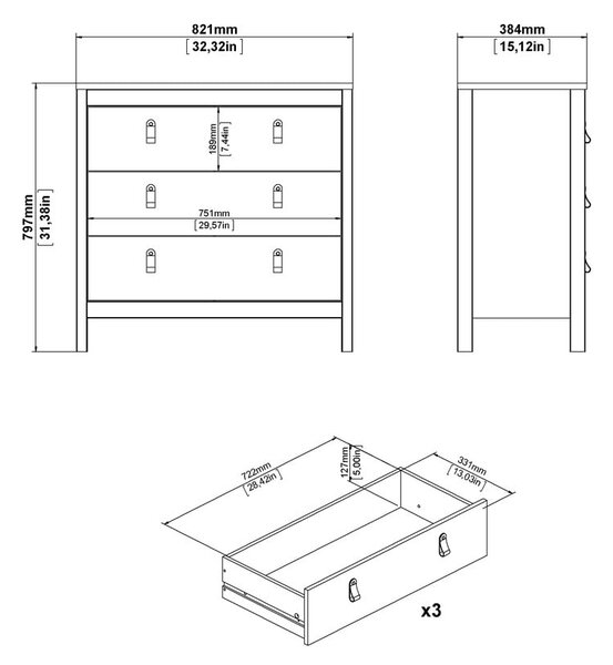 Crna niska komoda 82x80 cm Madrid – Tvilum