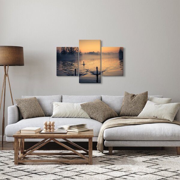 Slika labudova na vodi u magli (90x60 cm)