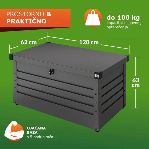 Metalni spremnik za pohranu METALBOX, 385L, 120×62×63cm, antracitna Gardebruk