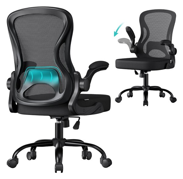 SONGMICS ergonomski uredski stolac, mrežasta uredska stolica, crna